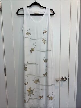 Wind River Trading Company White Fish Print Sleeveless Midi Dress Medium